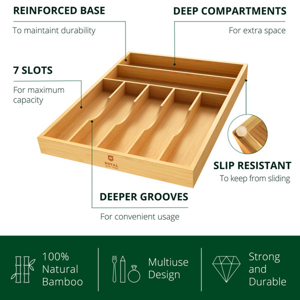 Royal Craft Wood Bamboo Kitchen Drawer Organizer Silverware Organizer